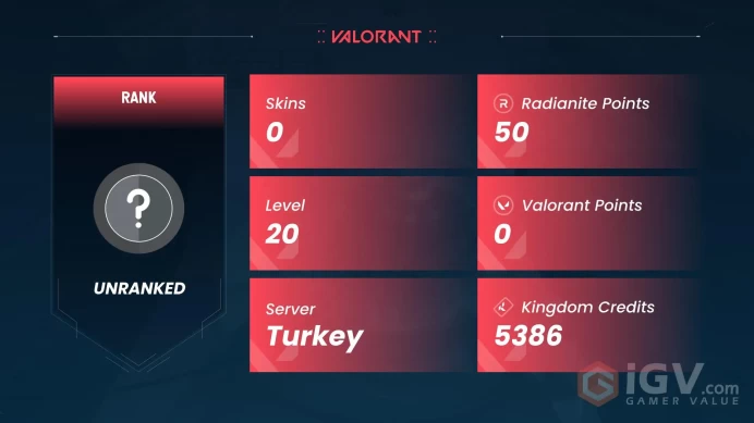TURK | VALORANT | LEVEL 20 | RANK READY | FULL ACCESS | INSTANT DELIVERY | SECURE