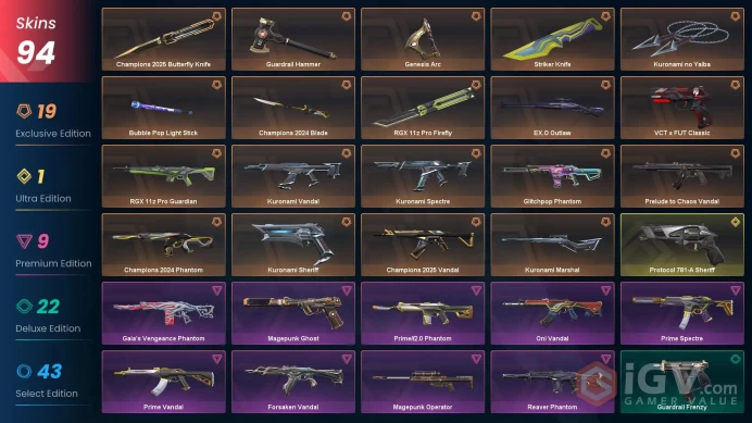 Eu / 94 Skins / 8 Knifes / Champions 2024 Set / Champions 2025 Set / Kuronami