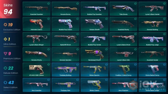 Eu / 94 Skins / 8 Knifes / Champions 2024 Set / Champions 2025 Set / Kuronami