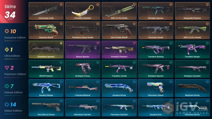 Latam| Xenohunter Knife, RGX 11z Pro Firefly, Kuronami Vandal, Prelude to Chaos Vandal, Neo Frontier Sheriff, Prime 2.0 Karambit, Reaver Spectre