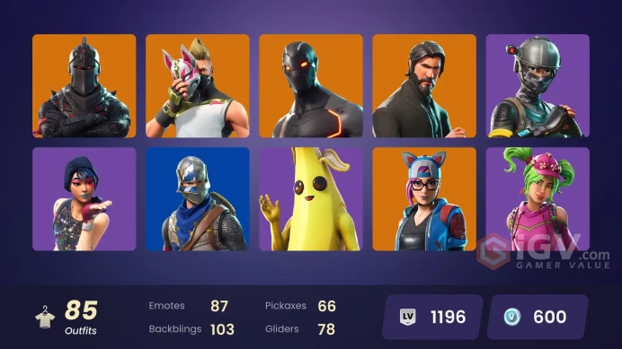 85 SKINS + BLACK KNIGHT + THE REAPER + AC/DC + ELITE AGENT + FLOSS + TAKE THE L + STRONG GUARD + ROYALE KNIGHT + BLUE SQUIRE +SPARKLE SPECIALIST