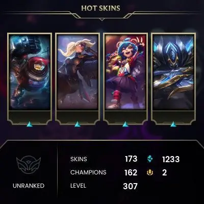 LAS(TRANSFERABLE) EMAIL CHANGEABLE 307 lvl 162 CHAMPIONS 173 SKINS ASHEN PANTHEON ASHEN PYKE PRESTIGE ASCENDED PANTHEON 201 EMOTE LAST PLAY 2024