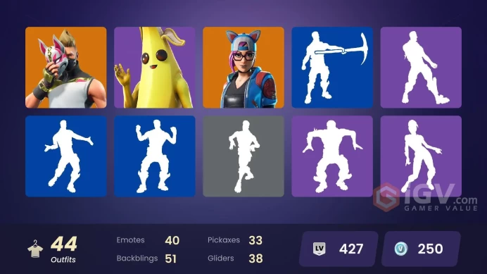 PC/PSN 44 skins | Peely | Ice Breaker | STAGE 5 | STAGE 8 | GOLD | Gold | STAGE 5 - No shoulder padlui455