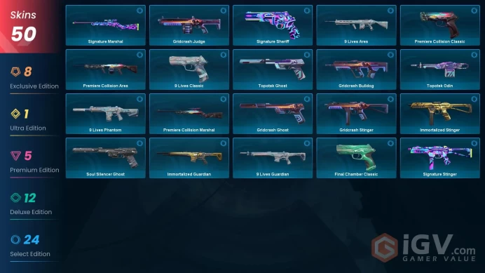 EU 50 skins | Reaver Karambit | Prime//2.0 Karambit | Celestial Fan | Ruination Phantom | Elderflame Vandal | RGX 11z Pro Phantom | Magepunk She