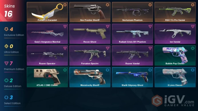 EU/TR 15 skins | Prime//2.0 Karambit | Nocturnum Phantom | Neo Frontier Sheriff | RGX 11z Pro Vandal | Ion Vandal | Reaver Vandal | Reaver Opera