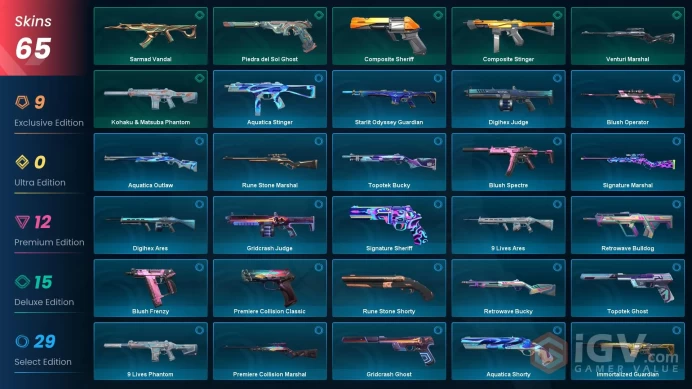 NA 65 skins | Champions 2023 Kunai | Champions 2023 Vandal | Arcane Vandal | Kuronami Sheriff | Onimaru Kunitsuna | Celestial Fan | Prelude to C