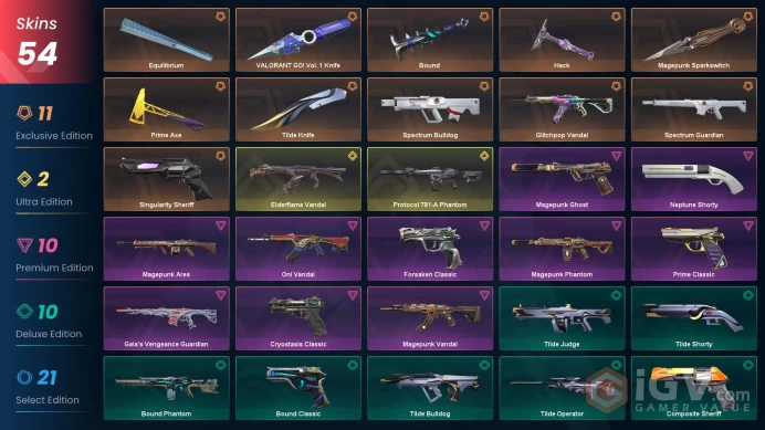 EU 54 skins | Magepunk Sparkswitch | Elderflame Vandal | Glitchpop Vandal | Singularity Sheriff | Spectrum Bulldog | Spectrum Guardian