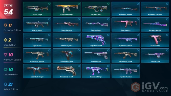 EU 54 skins | Magepunk Sparkswitch | Elderflame Vandal | Glitchpop Vandal | Singularity Sheriff | Spectrum Bulldog | Spectrum Guardian