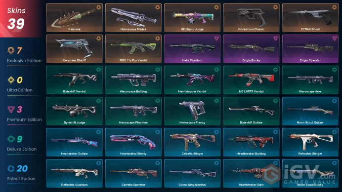 EU | 39 skins | Kuronami Sheriff | CYRAX Ghost | Kaimana | Nocturnum Classic | RGX 11z Pro Vandal | Hieroscape Blades | Glitchpop Judge | Helix