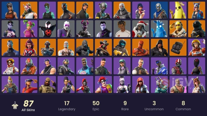 87 SKINS + SPARKLE SPECIALIST + AC/DC + THE REAPER + FLOSS + TAKE THE L + ELITE AGENT + MAKO + DRIFT (STAGE 5) + OMEGA + GHOUL TROOPER