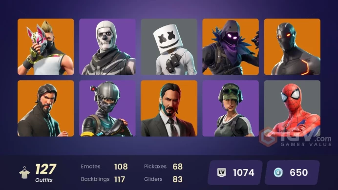 PC/PSN/Xbox/Nintendo 126 skins | The Reaper | Elite Agent | Dark Skully | Omega (stage 5) | Trailblazer | Clutch | Rogue Agent | Grind | Valor