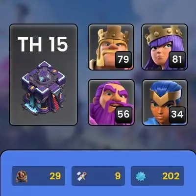 TH 15 Full Max, 9 Equipment Epic, Defense Max, Wall Max, Map Skin, Hero Skin, Magic Items, Hero High Level, Lifetime Warranty