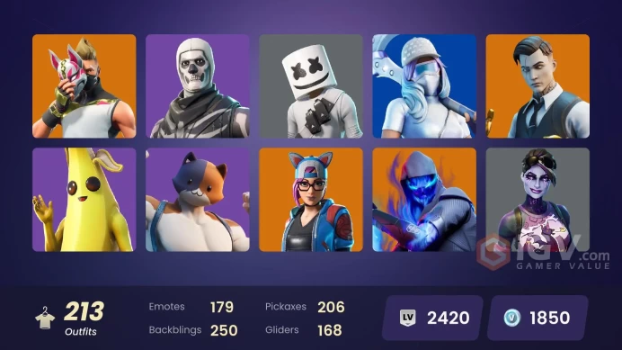 [ALL PLATFORMS]-210 Skin-224 Pickaxes -178 Emotes-166 Gliders-Scout-Blue Striker-Prodigy-Midas-Lara Croft-Marshmello-Skull Trooper-FULL ACCESS- 