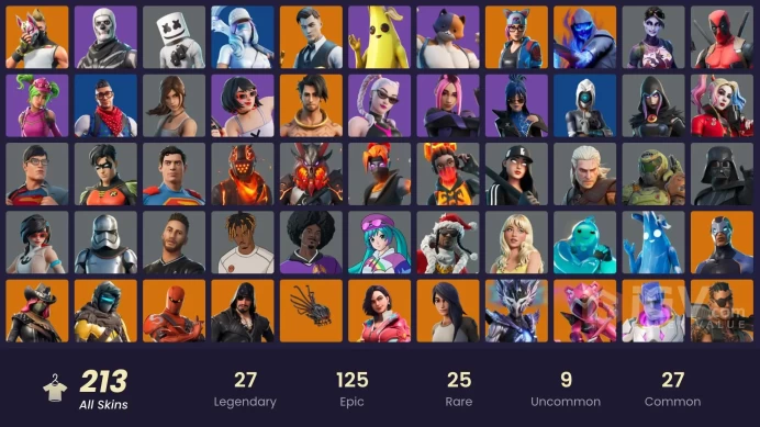 [ALL PLATFORMS]-210 Skin-224 Pickaxes -178 Emotes-166 Gliders-Scout-Blue Striker-Prodigy-Midas-Lara Croft-Marshmello-Skull Trooper-FULL ACCESS- 