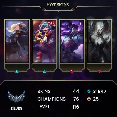 EUW / SILVER 4 %80WR / 76 Champ / 44 Good Skins(1 Mythic, 6 Legendary, 12 Epic) / RIOT KAYLE / 116 LVL / S5 ACC / FULL ACCES / HANDMADE / CHEAP