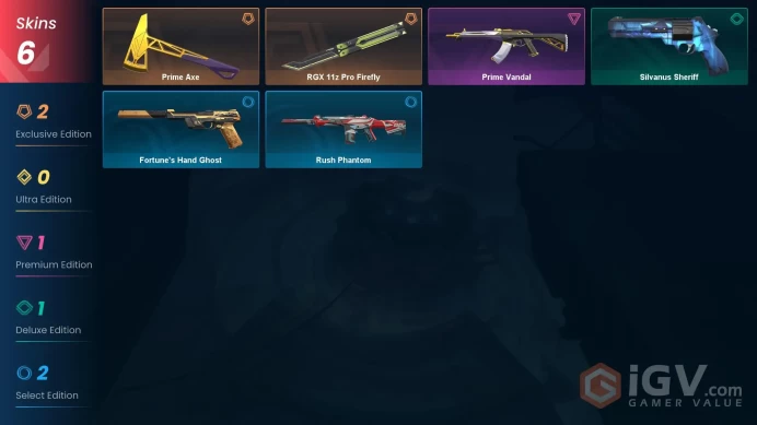 EU - LVL 26 - Unranked - 2 KNIVES - 6 SKINS (~12,700 VP) Prime Axe, RGX 11z Pro Firefly, Prime Vandal, Silvanus Sheriff, Rush Phantom