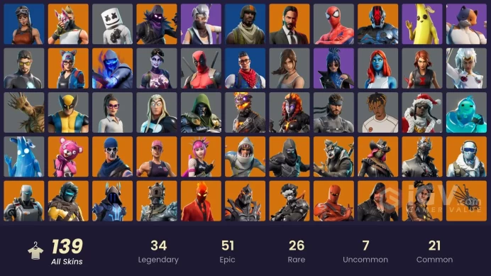 PC,PSN,XBOX 139 SKINS FA - STW - JOHN WICK,VELOCITY,FROSTBITE,INFERNO,FUSION,MARSHMELLO,GROOT,LARA CROFT,DOOM,BLACK WIDOW RK797