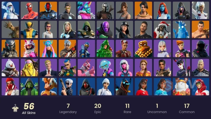 PC,PSN,XBOX 56 SKINS FA - LEVIATHAN AXE - WOLVERINE,LARA CROFT,MEZMER,DIAMOND DIVA,PREDATOR,MANDALORIAN RK605