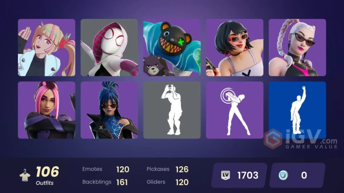 PC,PSN,XBOX 106 SKINS FA - THUNDER,SPIDER-GWEN,DOOM,JUICE WRLD,APHRODITE,GOLD BLOODED ACE RK692