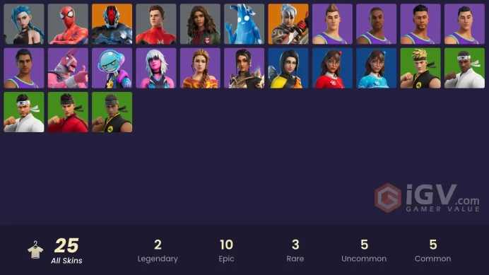 PC,PSN,XBOX 25 SKINS FA - ARCANE JINX - IN THE POINT SET - COBRA KAI SET - SPIDER MAN - MJ RK623