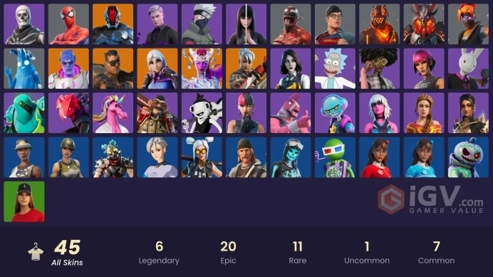 PC,PSN,XBOX 45 SKINS FA - SHANTA,CHARLOTTE,MARIGOLD,RICK,ORIN,MOLTEN LEGENDS,CLARK KENT,CARNAGE,SPIDERMAN,SKULL TROOPER RK856