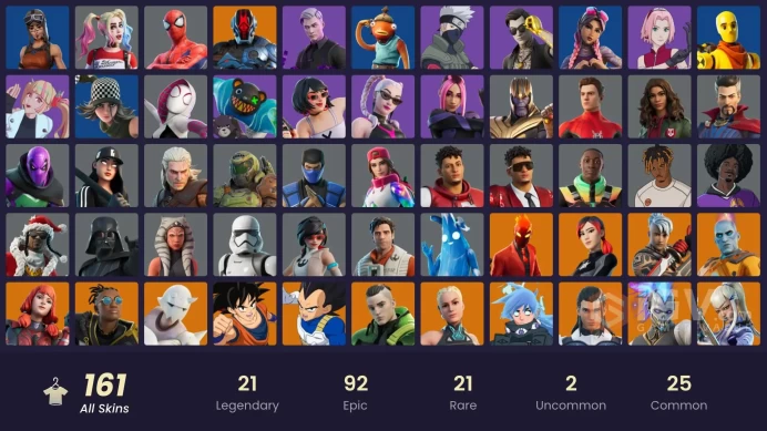 PC,PSN,XBOX 161 SKINS FA - NARUTO - GOKU - SUBZERO - VEGETA - SPIDER-GWENRK861