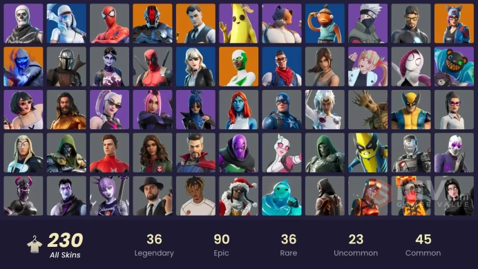 PC,PSN,XBOX 230 SKINS FA - STW - BACKLASH,BLAZE,CAP,NARUTO,KAKASHI,ELEVEN,FASHION BANSHEE,SPIDER-GWEN,DOOM,DEMI,UNCHAINED RAMIREZ RK751