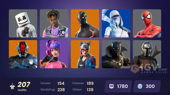 PC,PSN,XBOX 207 SKINS FA - GOKU,SNAP,GALAXY SCOUT,VEGETA,MANDALORIAN,VENOM,MJ,FELINA,LEBRON,LARA CROFT RK762