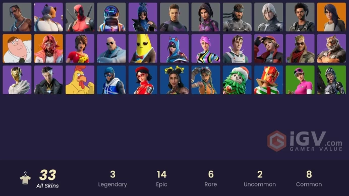 [PC/PSN] 33 skins | Travis Scott | Astro Jack | Rue | Point Patroller | Gear Specialist Maya | Valeria | Peter Griffin | 150 VB