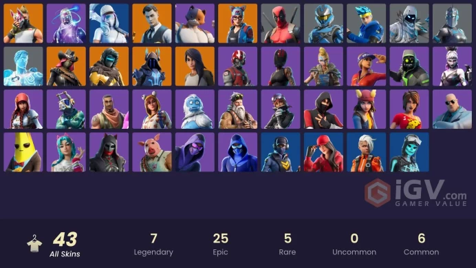 [PC/PSN] 43 skins | Galaxy | IKONIK | Gold Midas | Thrilldiver | Freediver | Gear Specialist Maya | The Ice King | Lynx | Calamity | 100 VB