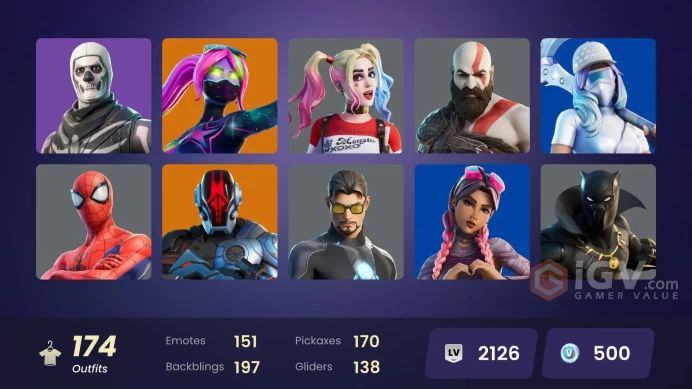 Leviathan Axe, Kratos Armored, Clutch, Grind, Modena Icon, Spider-Man | 174 Skins [Full Access] Psn, Xbox, PC