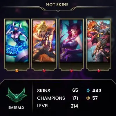 EUW / EMERALD 1 / FLEX EMERALD 2 / 171 Champ / 65 Good Skins(1 Ultimate, 2 Mythic, 3 Legendary, 36 Epic) /HONOR 5 /HANDMADE / FULL ACCES / CHEAP