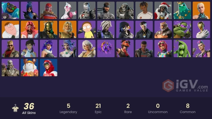 [PC/PSN/XBOX]   36 skins | Fancy Peter Griffin | Immortal Zeus | Immortal Form | Burning Ambition Valeria | Paradigm (Reality-659)LT178