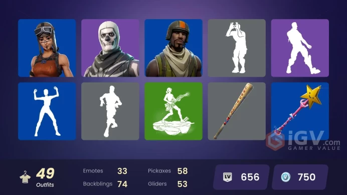 PC/PSN/XBOX  49 skins | Harley Hitter | Rebirth Harley Quinn | Star Wand | Get Griddy | Renegade Raiderlui574