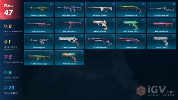 EU 47 skins | Xenohunter Knife | Prime//2.0 Karambit | Prelude to Chaos Vandal | Araxys Vandal | Reaver Sheriff | Prime Vandal | Protocol 781-A 