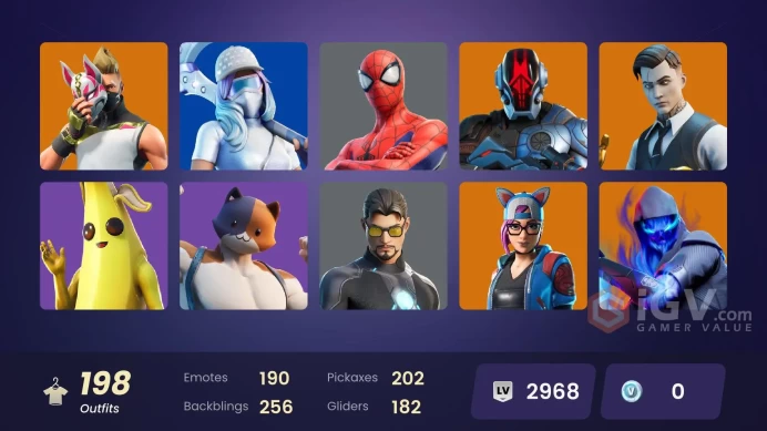 [PC/PSN] 198 skins | Orange Justice | Gold Midas | Spider-Man | Lara Croft | Take The Elf | Jules | Power Claws | Raider's Relics Q8499