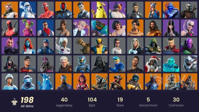 [PC/PSN] 198 skins | Orange Justice | Gold Midas | Spider-Man | Lara Croft | Take The Elf | Jules | Power Claws | Raider's Relics Q8499