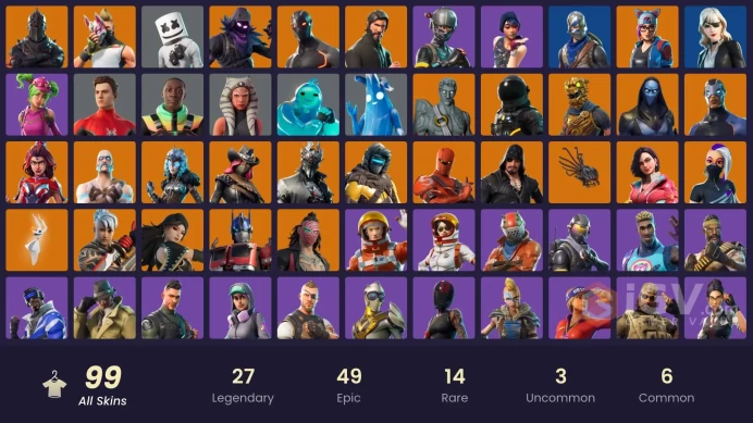 99 SKINS + BLACK KNIGHT + THE REAPER + GRIND + FLOSS + TAKE THE L + AC/CD + ROYALE KNIGHT + BLUE SQUIRE + ELITE AGENT + MARSHMELLO