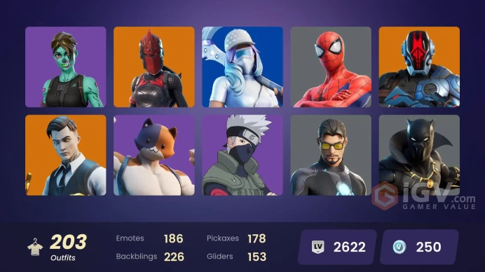 [PSN/XBOX/PC] 203 skins | OG STW | Master Chief | Gold Brutus | Gold Midas | Snake Eyes | Point Patroller | Fixer | Vivi Chroma | Naruto Uzumaki