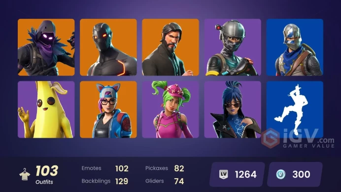 PC/PSN/Xbox/Nintendo 103 skins | The Reaper | Blue Squire | Royale Knight | Elite Agent | Rogue Agent | Carbide | Dark Vanguard | Valor | Cuddle
