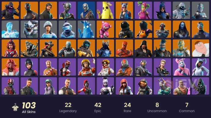 PC/PSN/Xbox/Nintendo 103 skins | The Reaper | Blue Squire | Royale Knight | Elite Agent | Rogue Agent | Carbide | Dark Vanguard | Valor | Cuddle