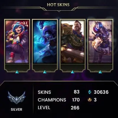 【EUW】Level 266    170  Champ/ 83 Skins   Full Access  High Quality Account  Instant Delivery️