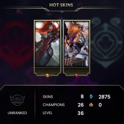 [NA SERVER] Unranked Smurf Account ◈ UNRANKED ◈ lvl 30 + ◈ GUN GODDESS MISS FORTUNE ◈ 10 Unranked Games NOT PLAYED ◈ FULL ACCESS