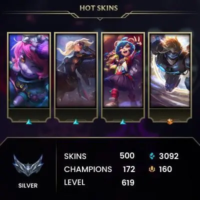 TR | 500 SKIN | 3K+ BE | 619 LVL | SILVER III | MAIL CHANGEABLE LEAGUE OF LEGENDS ACCOUNT