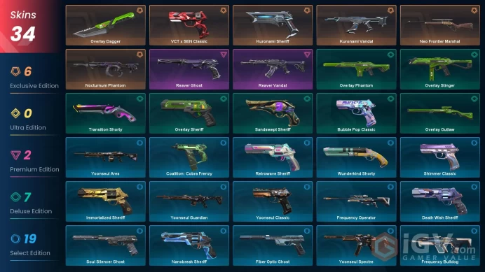 EU [ 34 TOP SKINS + 1 KNIFE ] Overlay Dagger + Nocturnum Phantom + Kuronami Vandal + Kuronami Sheriff + Reaver Vandal / full acces 