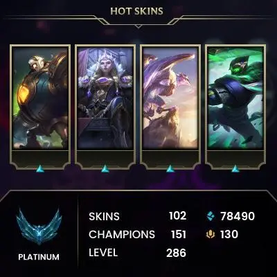 EUW / PLATIN 4(73LP) %55WR / 151 CHAMP / 102 Good Skins / 78.4K BE / HONOR 3  / HANDMADE / FULL ACCES / LIFETIME WARRANTY / CHEAP
