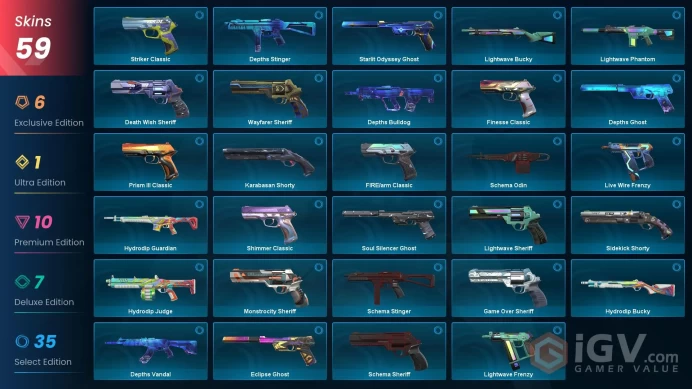 EU 59 skins | Reaver Knife | Neo Frontier Sheriff | RGX 11z Pro Vandal | Elderflame Vandal | Catrina | Gaia's Vengeance Vandal |