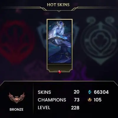 EUW / BRONZE 3 %100WR / 73 Champ / 20 Good Skins(1 Legendary, 6 Epic) / 66.3K BE / S8 ACC / HANDMADE / LIFETIME WARRANTY / FULL ACCES /CHEAP