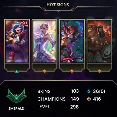EUW / EMERALD 4 %15WR / 149 Champ / 103 Good Skins(3 Ultimate, 2 Mythic, 13 Legendary, 46 Epic) /36.6K BE / S9 ACC / HANDMADE /FULL ACCES /CHEAP