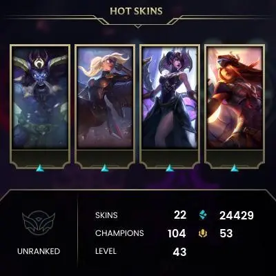 【EUW】Level 43 104 Champ/ 22 Skins Full Access High Quality Account Instant Delivery️